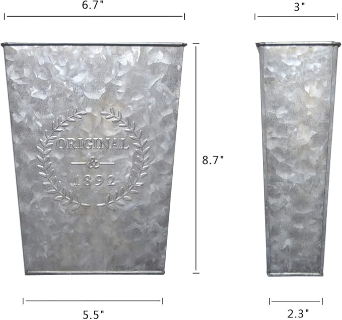 LESEN Galvanized Metal Wall Planter,Farmhouse Wall Decor Hanging Wall Vase Pocket Planters Flowers Holder Country Rustic Home Wall Decor,Set of 2