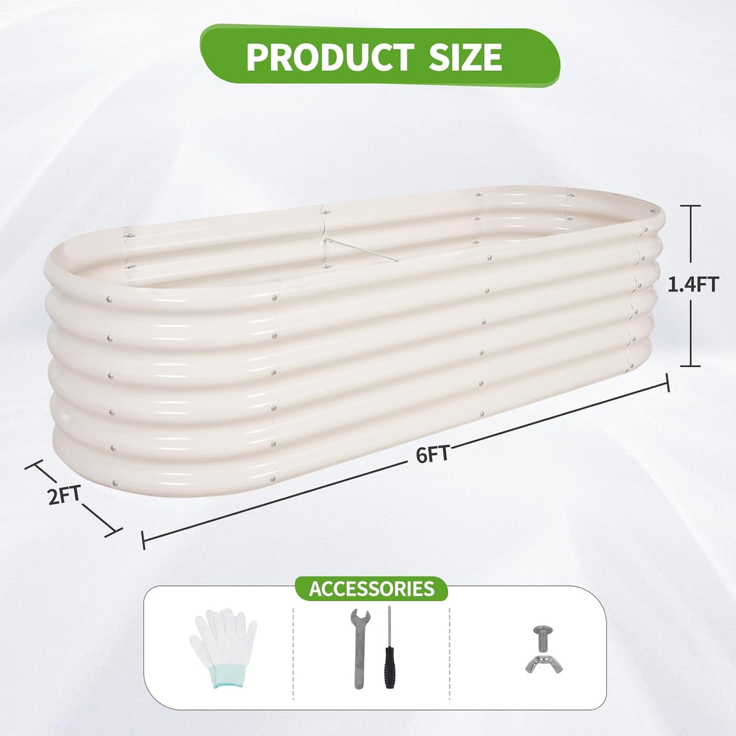 Galvanized Raised Garden Bed Outdoor- 2 Pcs Raised Beds for Gardening| Metal Planter Box, Steel Raised Garden Bed Kit with Gloves for Vegetables, Flower, Herbs (6x2x1.4FT, White)