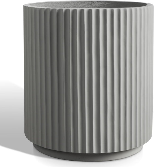Round Concrete Planter Outdoor Indoor, Large Cement Plant Pots for Flowers (Vertical Gray, 16 inch)