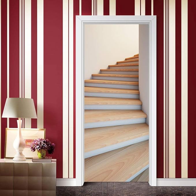 3D Door Stickers Murals Peel and Stick - Stairs - Door Wallpaper Self-Adhesive Door Decals Removable PVC Waterproof Door Poster for Bedroom Living Room Door 34.6" x 78.7"