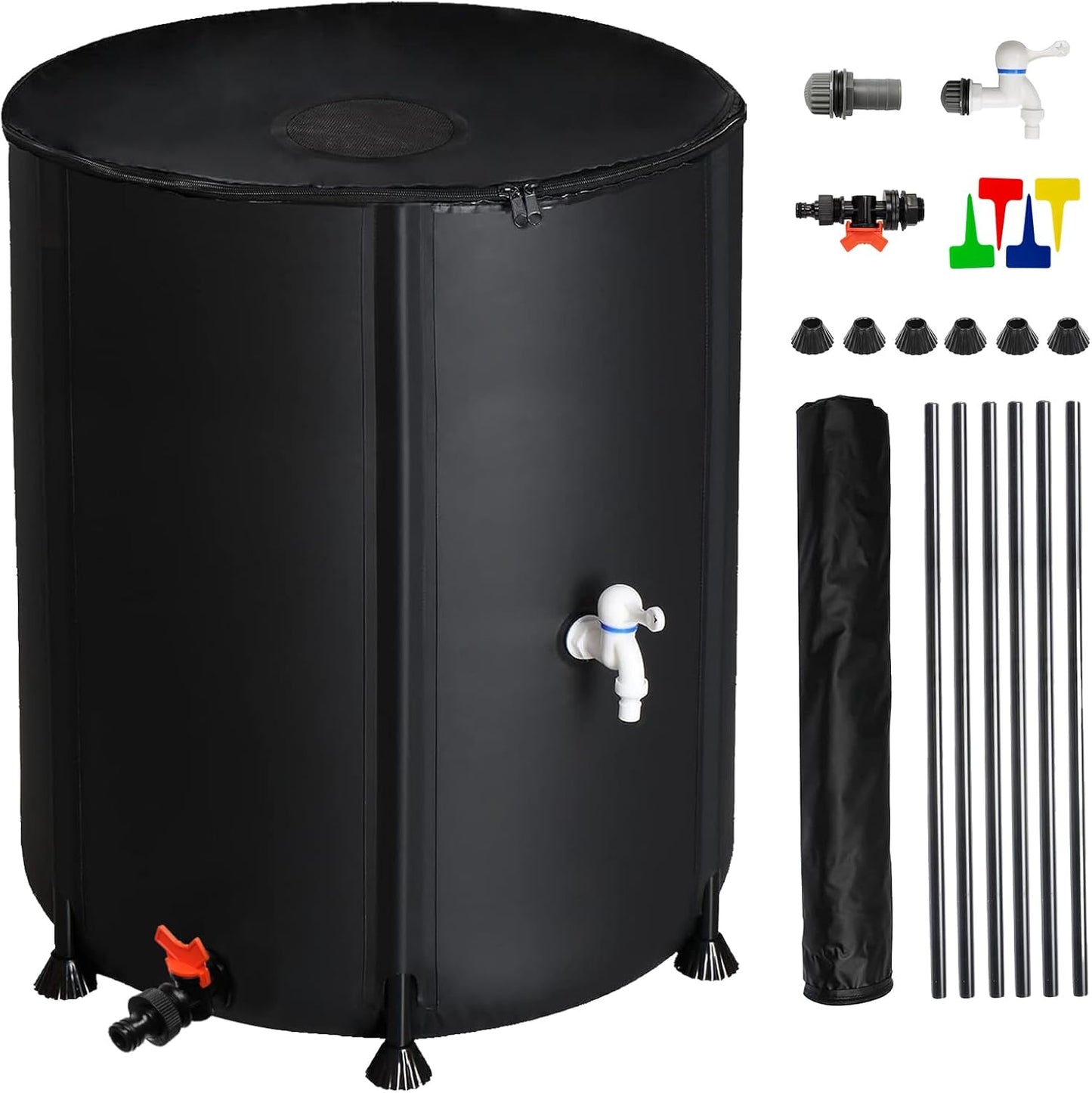 Collapsible Rain Barrel, 50 Gallon Portable Rainwater Collection System, Water Storage Tank, Rain Catcher Barrel with Two Spigots and Overflow Kit, Rain Water Barrel Collector for Garden, Black
