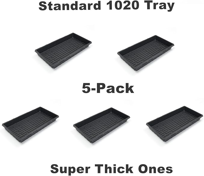 Plant Growing Nursery, Standard 1020 Trays Plastic Sturdy Farmer Self Seedling Tray for Microgreens Indoor Nursery Pots Transplantation (5-Pack, 21.6"×11.2", 2.52" Deep, no Holes)