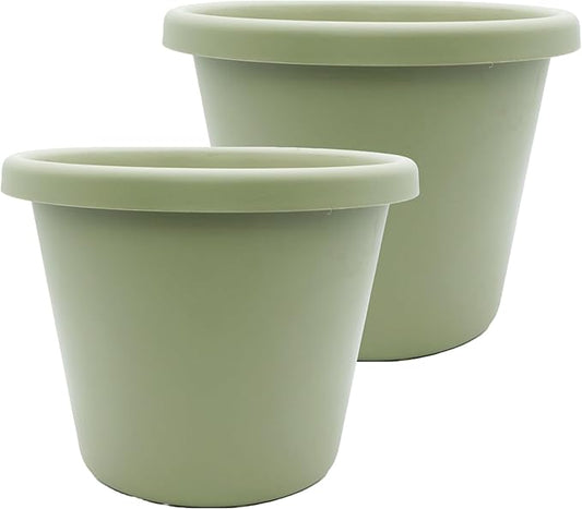 The HC Companies 15.5 inch Round Classic Planter - Plastic Plant Pot for Indoor Outdoor Plants Flowers Herbs, Seafoam (2 Pack)