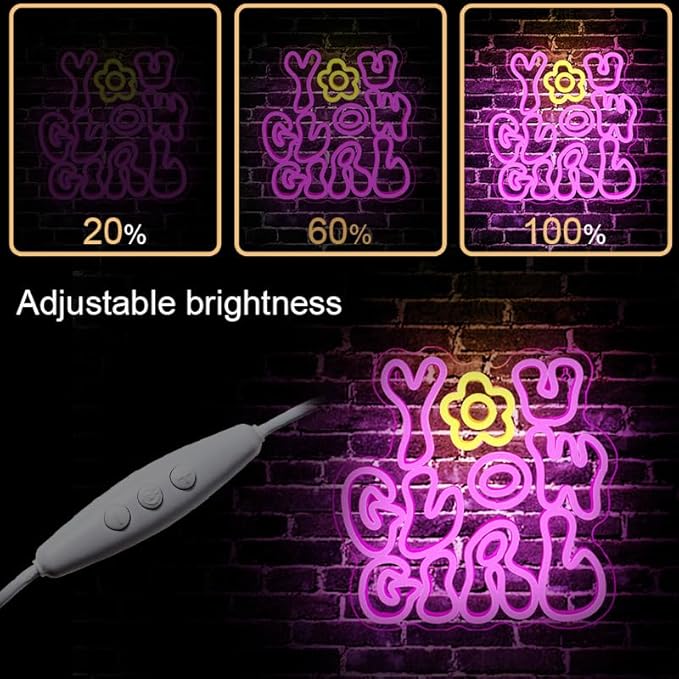 WLHOPE You Glow Girl Neon Sign Pink Led Neon Signs for Wall Decor USB Glowing Girl Neon Light Signs Man Cave Wall Art Signs for Bedroom Girls Room Bar Club Shop Office Wedding Birthday Party