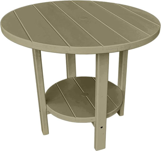 Phat Tommy Round Poly Resin Outdoor Patio Dining Table, All Weather Poly Patio Outdoor Furniture, Weatherwood