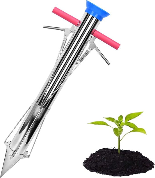 AIWFL Seedling Transplanter Long Double Handled Bulb Planter Tools Vegetable Young Plant Manual Plant Transplanter Stainless Steel Planting Garden Tools