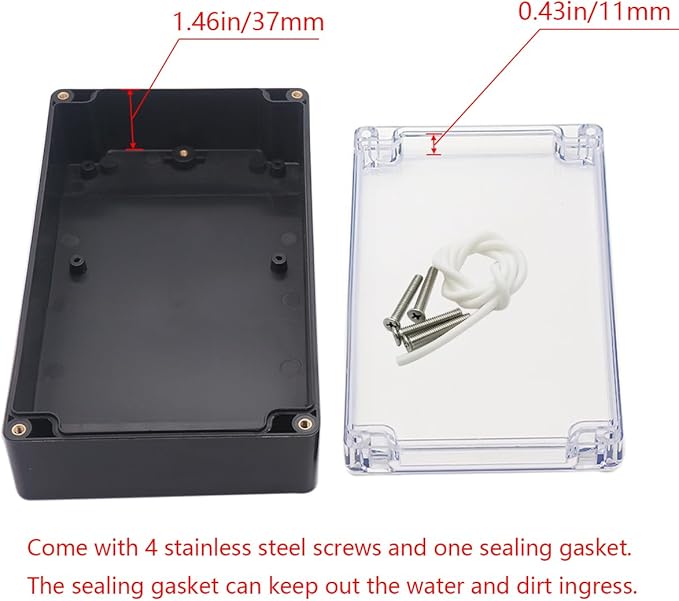 Project Box IP65 Waterproof Junction Box ABS Plastic Black Electrical Boxes DIY Electronic Project Case Power Enclosure Clear Cover 7.87"x4.72"x2.2"