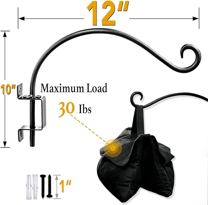 Swivel Bird Feeder Hanger Hook: Swivel Hanging Plant Bracket Outdoor - Wall Mount Swivel Hanging Hook for Bird Feeder 12Inch 2Packs