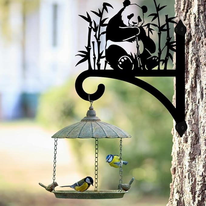 Peacoblue Iron Plant Hangers Holder for Outdoor Indoor Hanging Plants Flower Fern Pots Lantern Bird Feeder Wind Chimes, 12”x14” Weather Resistant Metal Wall Bracket Hooks for Porch Garden House(Panda)