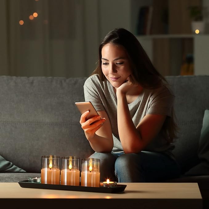 6Pack Glass Flickering Flameless Candles with Remote, 2"X3" Real Wax Votive Candles Battery Operated, Small Electric LED Candles for Wedding Home Decor, w/4 Timers+2 Lighting Modes [Gold]