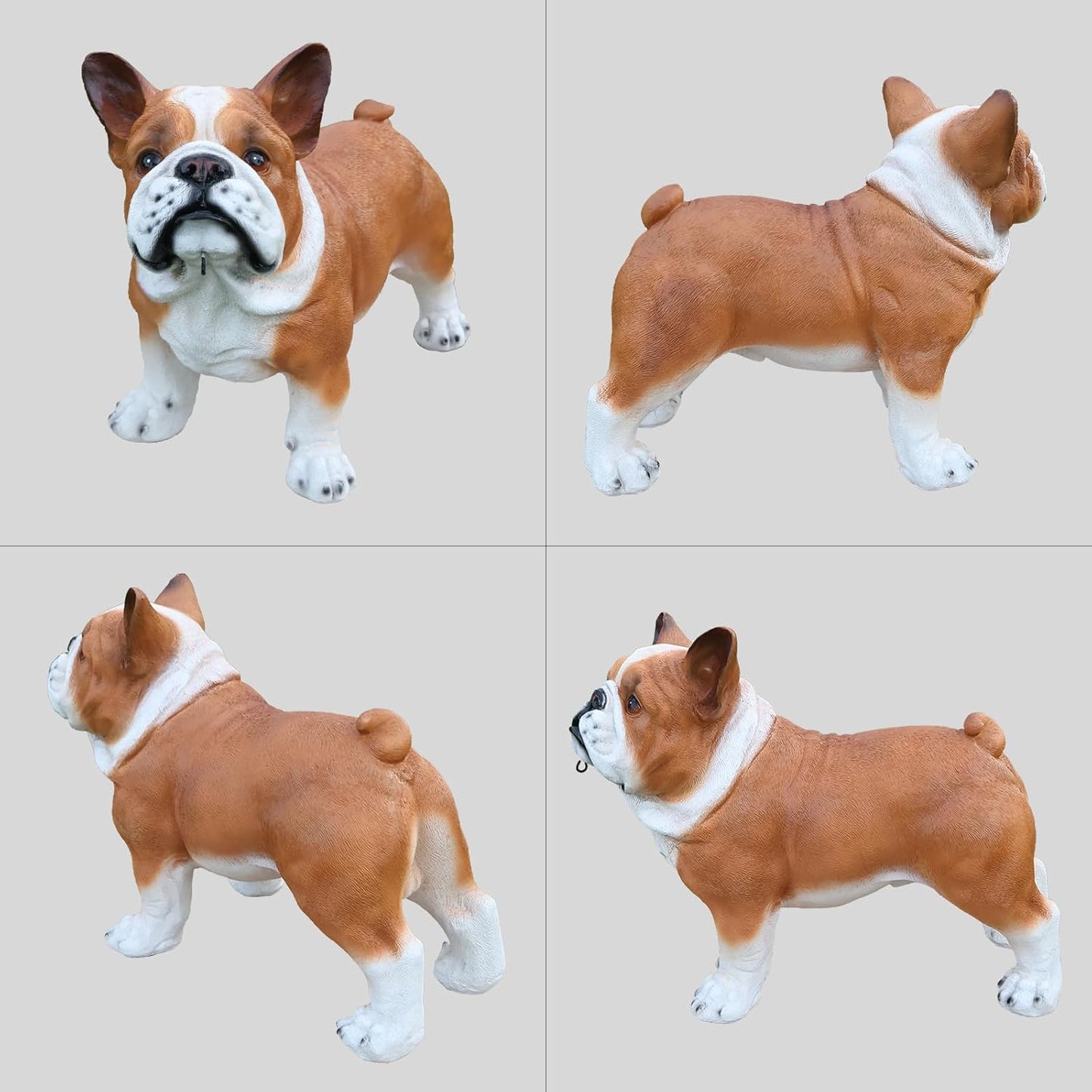 Bulldog Solar Welcome Statue, Hand-Painted Resin Standing Dog Figurine with Lantern and Dual Wooden-Style Signs, Loyal Guardian Sculpture for Garden and Porch Décor