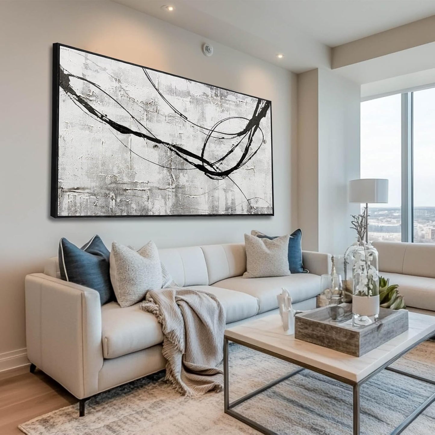 XIANSHOU Gray Home Wall Decor Art Frames for Wall Minimalist Wall Artwork 24"x48" Large Abstract Canvas Wall Art Kitchen Wall Pictures Office Poster