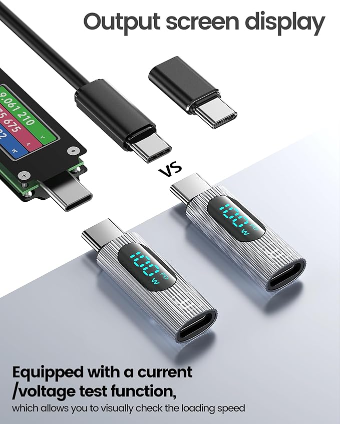 USB C Adapter, 2Pack 100W USB C Female to USB C Male Extension Adapter Type C Power Meter Tester with Digital Display for iPad Pro iPhone 15 Pro Max MacBook Pro Laptop