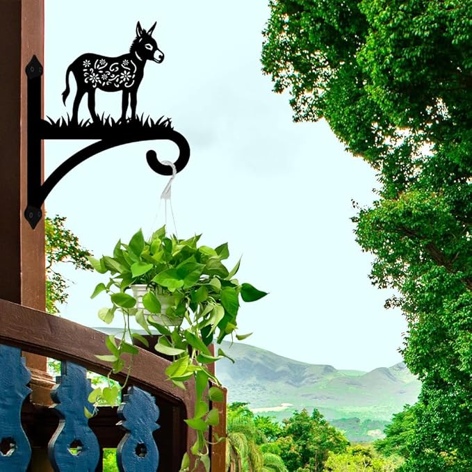 peacoblue Iron Plant Hangers Hooks for Outdoor Indoor Hanging Plants Flower Fern Pots Lantern Bird Feeder Wind Chime,12"x15.7" Weather Resistant Metal Wall Holder for Porch Garden Farmhouse(Donkey)