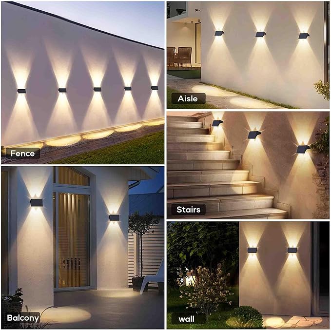 Fence Lights Solar Powered, 6-Pack Solar Fence Lights Up/Down Flexible Buttons, IP67 Waterproof for Outdoor, 120LM Bright, Auto Dusk to Dawn for Wall/Stairs/Yard/Railing/Deck/Pathway (Warm White)