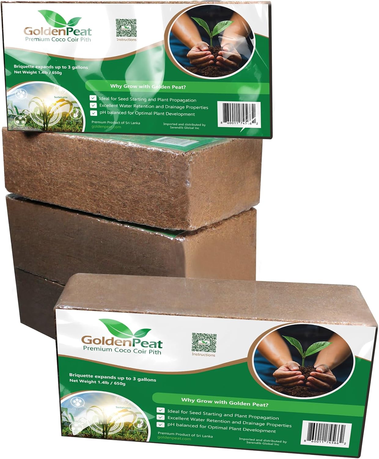 Organic Coconut Peat Bricks (650g X 24 Pack) – Low EC, Sustainable Growing Medium for Gardens, pots, and Seed Starters. Just add Water to Transform Each Brick into 8-10L of Fluffy Nutrient-Rich Coir