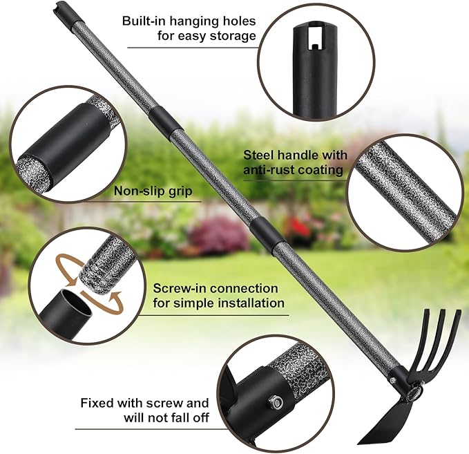 Hoe Garden Tool, 45 Inch Garden Hoe Long Handle for Weeding, Hoe Cultivator 2 in 1 Hand Garden Tools for Gardening Planting