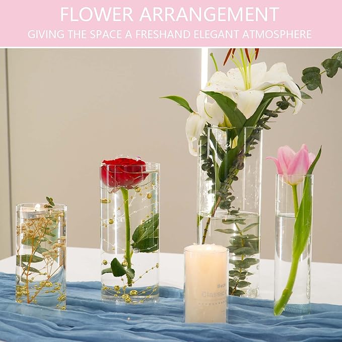 30pcs 11.8Inch Large Size Glass Vase Cylinder for Centerpieces Small Flower Glass Clear Home Decor Centerpiece Table Flower Vase Decorations for Wedding＆Holiday 6,7.9,10,10,11.8Inch Tall