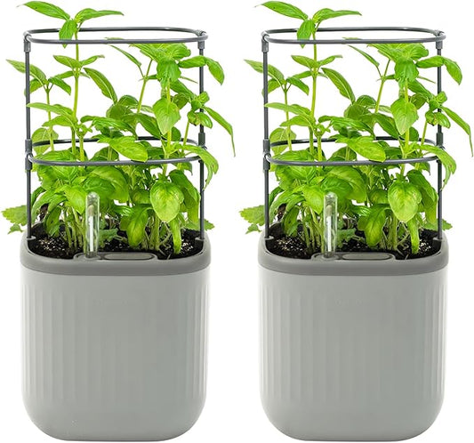 Vego garden Mini Planter Indoor Pots with Trellis Self-Watering Herb Countertop Planter for Climbing Vegetables Flowers Mint Plants Cage 2 Pack- Fog Gray