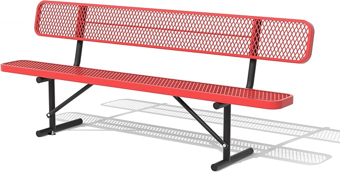 4/6/8 Feet Park Bench for Outside Heavy Duty Metal, Garden Benches Outdoor Bench with Backrest & Portable Frame, for Shopping Malls Stores Parks Patios Decks, Red