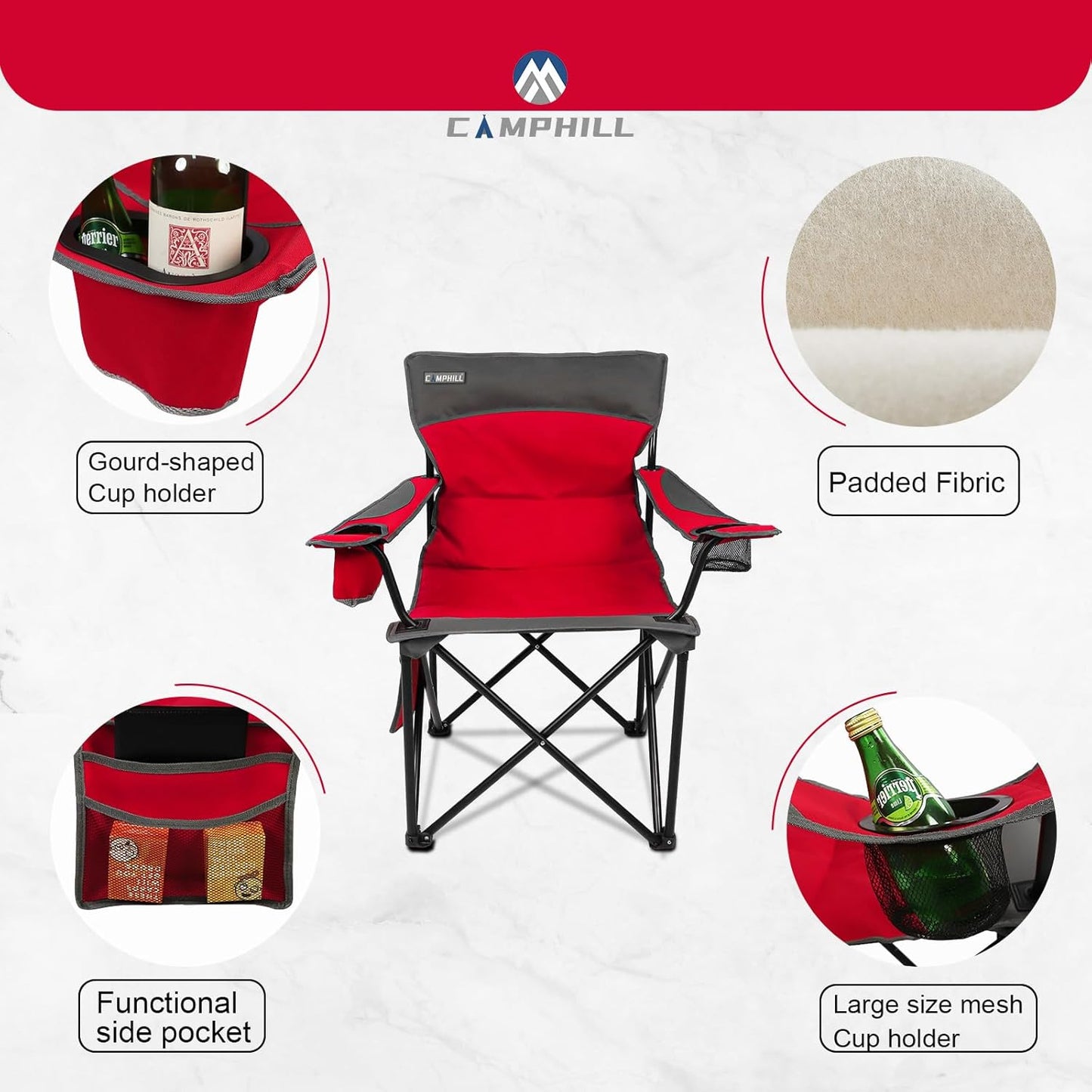 CAMPHILL Oversized Portable Camping Chairs, Collapsible Outdoor Chairs with Pocket and Cup Holders, Carry Bag for Camping,Tailgates,Beach,and Sports