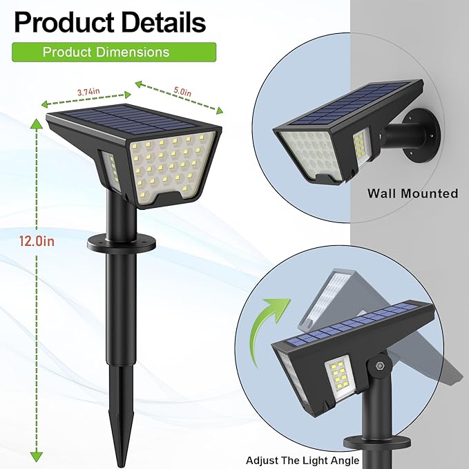 Solar Spot Lights Outdoor Waterproof IP67, Solar Powered Lights Outdoor with 53 LED & 3 Modes, Landscape Spotlight Wall Light for Garden Yard Pathway Driveway 4 Pack (Cool White)