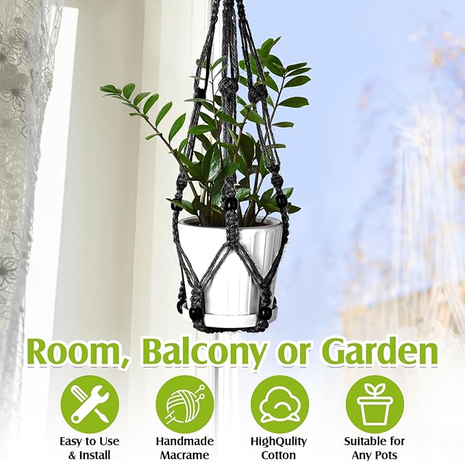 Hoteam 12 Pcs Macrame Plant Hangers Macrame Hanging Planters for Indoor Plants Handmade Boho Hanging Baskets Flower Pots Holder for Outdoor Home Wall Decor