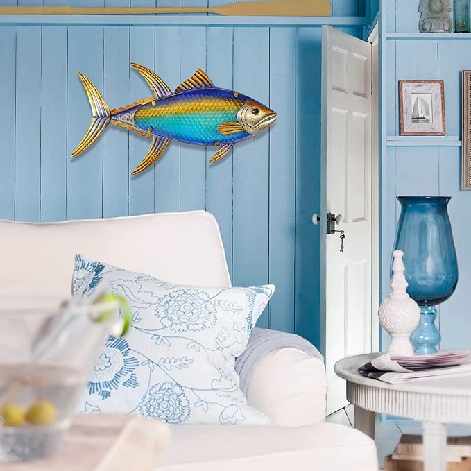 LIFFY Metal Fish Wall Decor Fish Metal Wall Art Hanging Metal Outdoor Wall Art for Outdoor Ocean Beach Sea Pool Decor