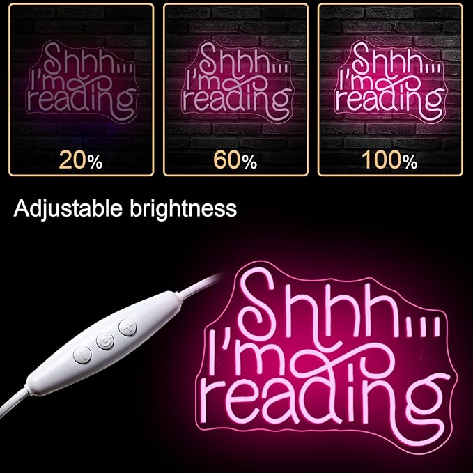 WLHOPE Shhh Im Reading Neon Sign Neon Signs for Wall Decor Dimmable Read Books Neon Lights LED Sign for Book Lovers Gifts Bedroom Bookstore Reading Room Library Study Room Decoration