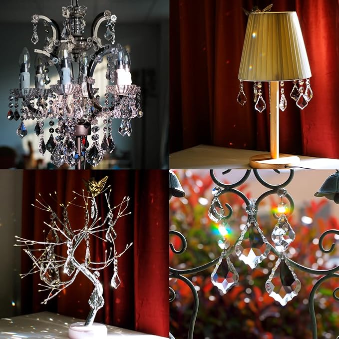 20pcs Crystal Chandelier Maple Leaf Prism Pendant Parts, 50mm Hanging Crystals Beads for Chandelier Wedding Decoration Clear