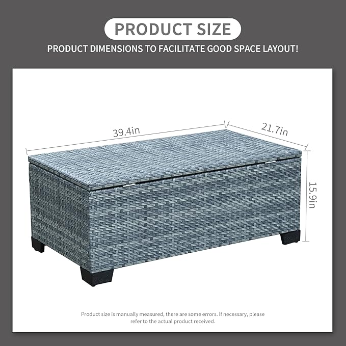 Outdoor Storage Table Wicker Patio Coffee Table All-Weather Rattan Side Table with Waterproof Cover, Grey