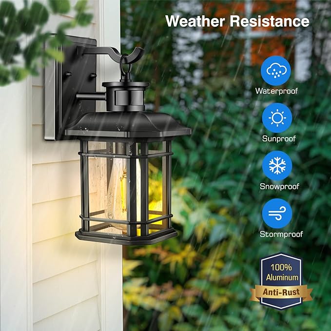 Outdoor Light Fixture With Motion Sensor, Dusk To Dawn Modern Exterior Porch Lights Wall Mount, Anti-rust 100% Aluminum Outdoor Wall Lantern, Black Farmhouse outdoor wall light For Garage Backyard
