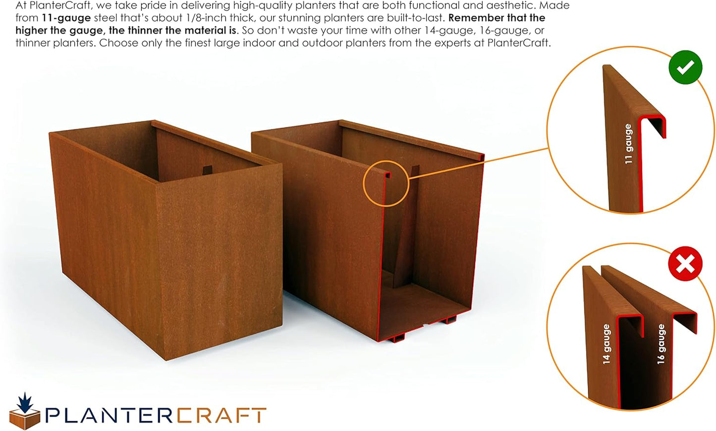 Extra Large Rectangular Planter for Outdoor Plants – 72x24x36 Corten Steel Planter Box for Patios, Decks & Privacy Screens | Heavy Duty Metal Planter Rectangle