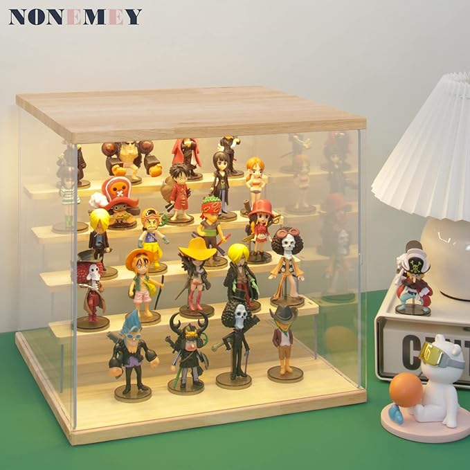 NONEMEY Clear Acrylic Display Case Stand with LED Light 2/3/4/5/6 Tier Storage Box Showcase Dustproof Organizer Box for Collectibles (5Tier 12.4*12.2*12inch )