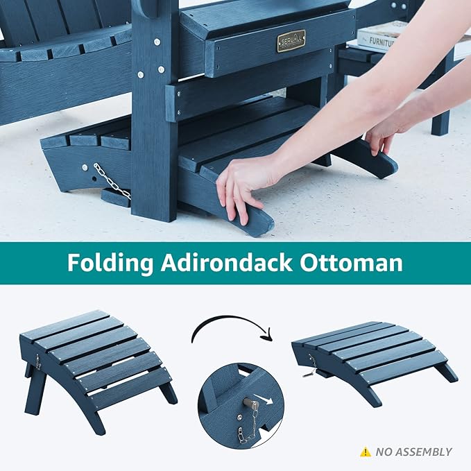 SERWALL Folding Adirondack Chair Footrest Set of 2, Adirondack Ottomans Without Assembly, Blue