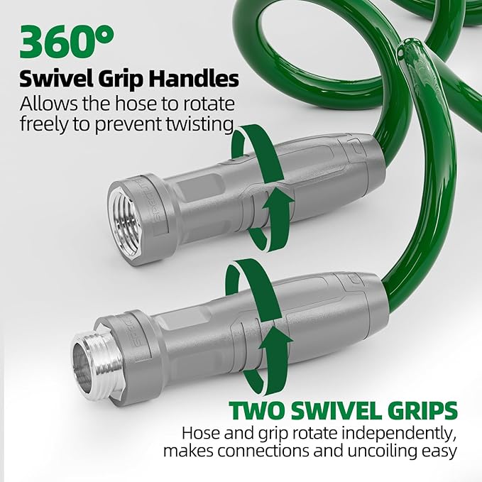 3/8" Lightweight Coil Garden Hose 75FT, EVA Flexible Curly Water Pipes with 6-Pattern Spray Nozzle for Boat, Greenhouse, Yard, Patio, Green