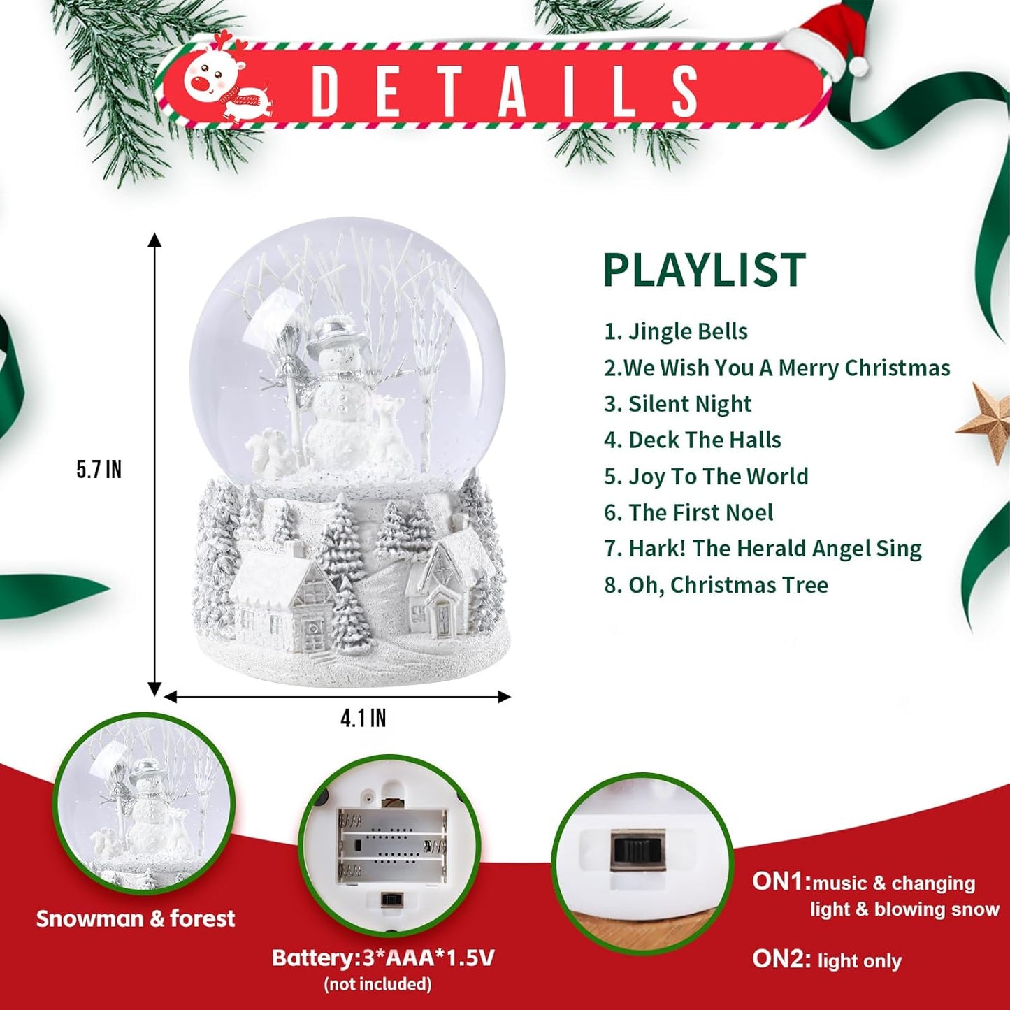 MUMTOP Christmas Snow Globes, Snow Globes Christmas with Music, Snowman Snow Globe, A World Covered in White Snowglobe Color Changing LED Lights Birthday Gift Decor for Kids Girls and Boys