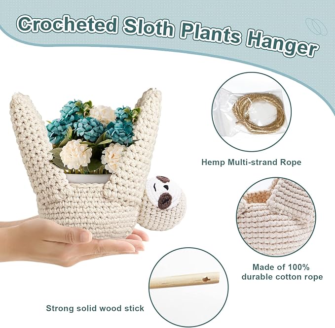 Macrame Plant Hanger Crochet Sloth Hanging Planter Sloth Gifts,5 Inch Animal Wall Hanging Plant Holder for Plant Sloth Lovers, Home Decor Indoor Outdoor Plants Succulent Gifts