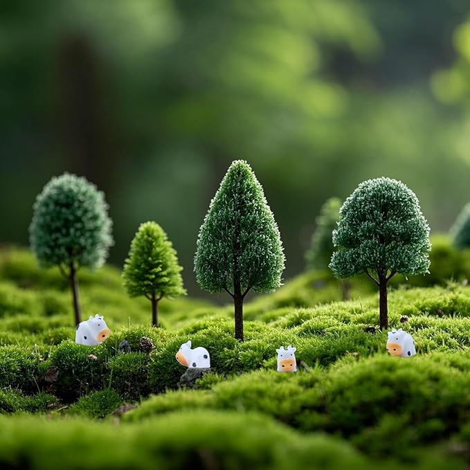 DoubleWood Mini Cow Figurines Set, 90 Pieces, Resin Mini Animals Decorations for Fairy Gardens and Miniature Landscapes (90, White)