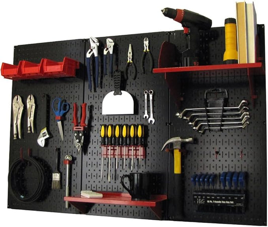Wall Control Pegboard Organizer 4 ft. Metal Pegboard Standard Tool Storage Kit with Black Toolboard and Red Accessories