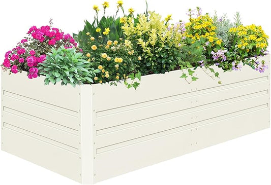 SnugNiture Galvanized Raised Garden Bed 6x3x2FT Outdoor Large Metal Planter Box Steel Kit for Planting Vegetables, Flowers, Beige White