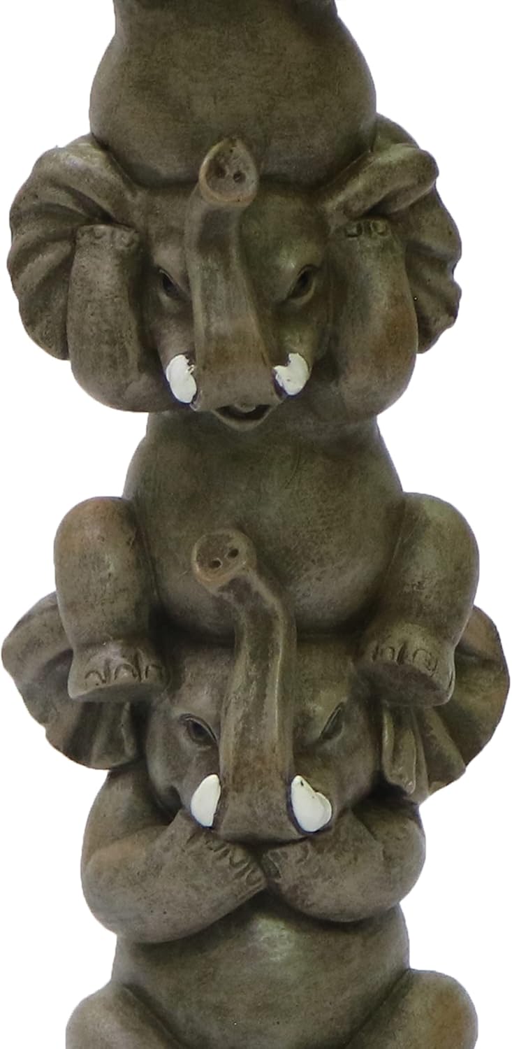 Nature's Mark See Hear Speak No Evil Elephants Totem Statue 9" Tall Jungle Safari Wildlife Acrobatic Elephants Figurine Decor Sculpture Pole Resin Home Decorative Accent (Gray)