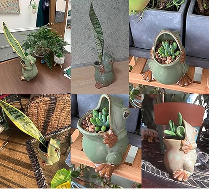 7" Ceramic Frog Shaped Plant Pot/Bonsai Pot/Flower Pot/Succulent Planter/Candy Dish/Pencil Holder Frog Decor Multipurpose Pot