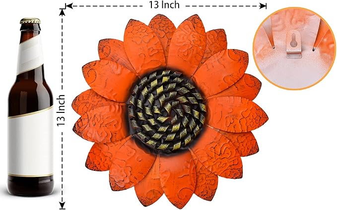 EASICUTI Orange Sunflower Metal Flowers Wall Decor Metal Wall Art Decorations Hanging For Indoor Outdoor Home Bathroom Kitchen Room Bedroom Living Room Garden Patio Porch 13 Inch