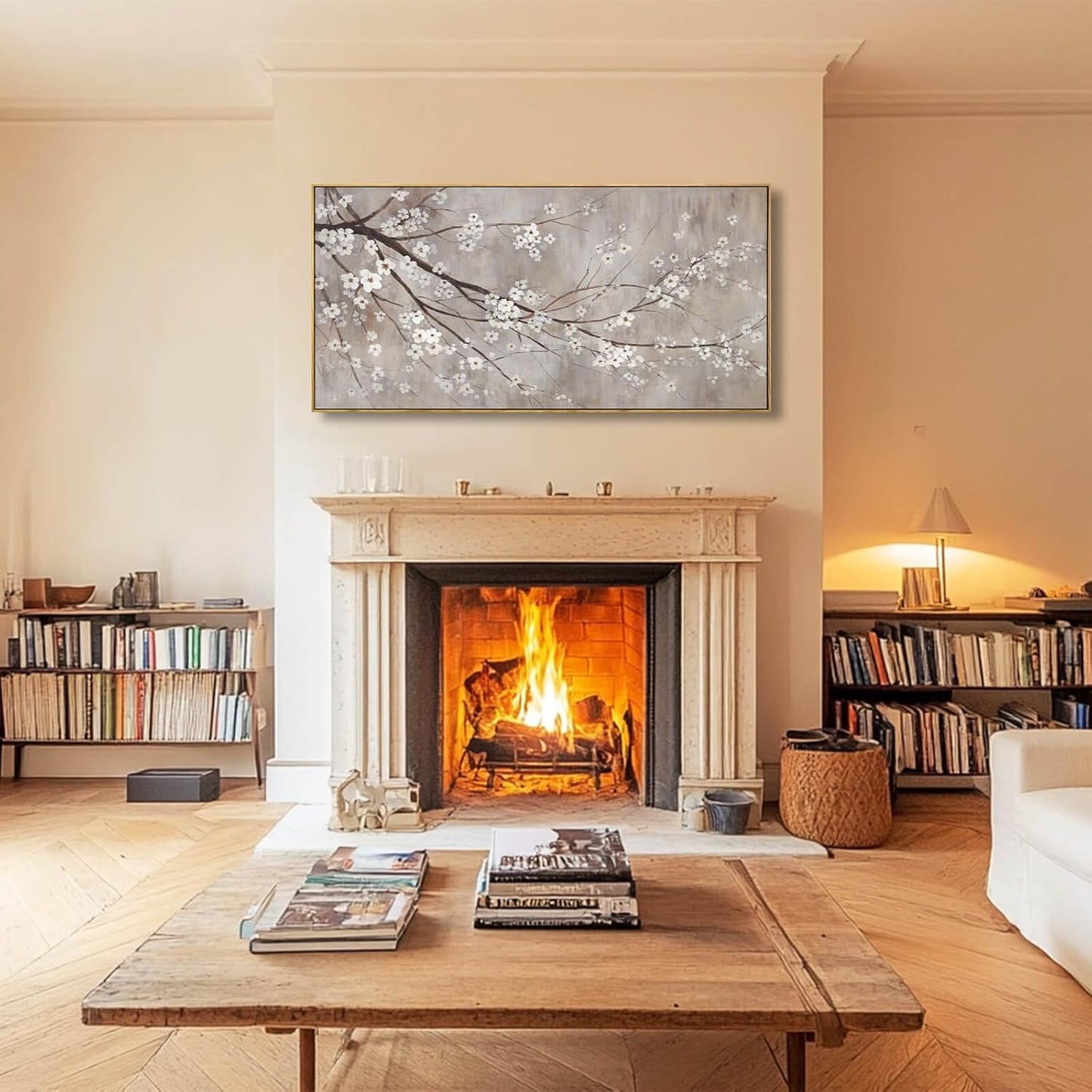 XIANSHOU Plum blossom Wall Decor White Flowers Painting on Canvas Nature Wall Art for Bedroom 24"x 48" Wall Decorations for Living Room Office