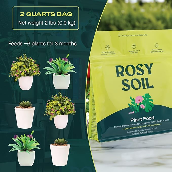 Plant Food - Microbially Active Fertilizer for Houseplants, Herbs, Flowers – Enriched with Biochar, Kelp, and Worm Castings – Organic Food for Healthy Growth – 2 Quarts