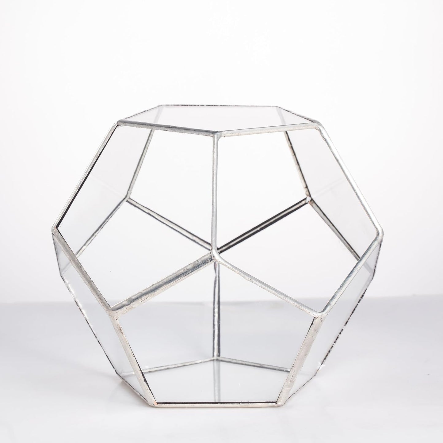 NCYP Small Silver Glass Geometric Terrarium for Succulents Air Plants, 6.89 x 6.89 x 5.9 Inches, Indoor Home Garden Planter Pot, Tabletop Decor Centerpiece, Handmade (Only Terrarium)