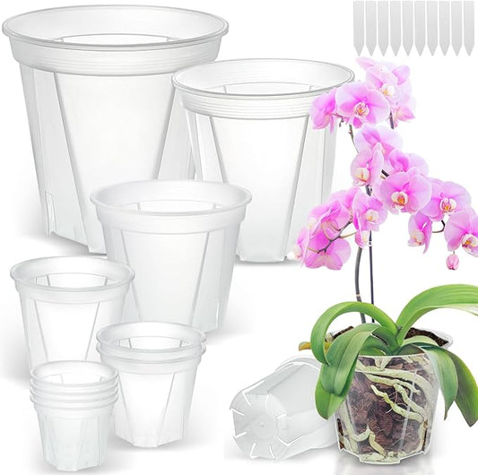 3.9-9.4 Inch Big Size Clear Nursery Pots with Drainage, 6 Sizes 10 Packs Nursery Garden Pots with 10 Plant Labels for Seedling Plants, Nursery Pots Variety for Indoor Outdoor Seed Starter Flower Pots