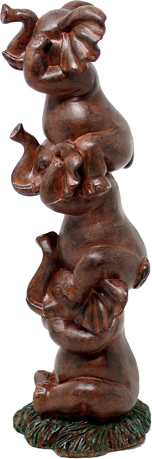 Nature's Mark See Hear Speak No Evil Elephants Totem Statue 9" Tall Jungle Safari Wildlife Acrobatic Elephants Figurine Decor Sculpture Pole Resin Home Decorative Accent (Brown)