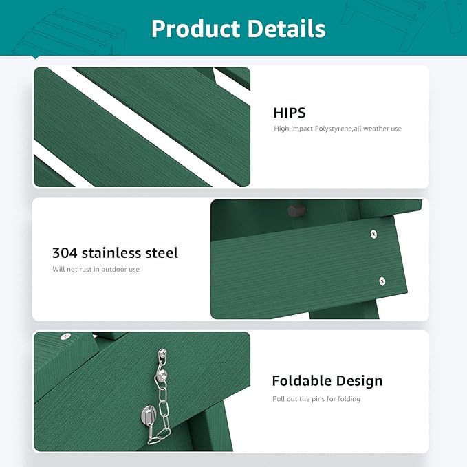 SERWALL Folding Adirondack Ottoman Without Assembly, Green